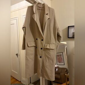 Free People Double Breasted Beige Long Coat